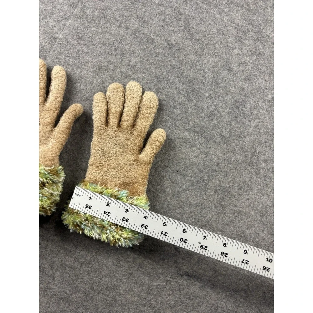 90s‎ Green Gloves Womens One Size Chenille Fringe Stretch Glam Statement Diva